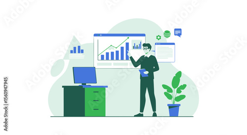 Analyzing Data For Business Growth Illustration And Modern Office Environment Concept