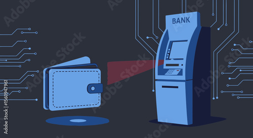 Digital Finance Concept Of Contactless Payment With Wallet And Bank Atm Terminal