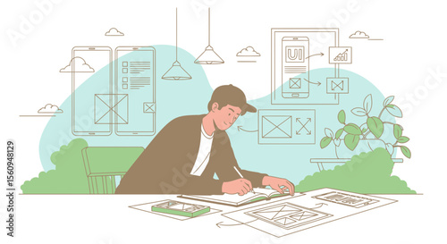 Creative Developer Visualizing Mobile Application Interface Design Process Concept