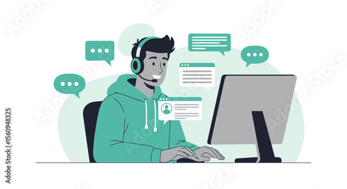 Cheerful Online Support Agent Helping Clients From Distant With Headset
