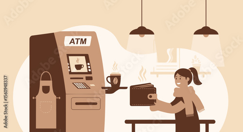 Coffee Shop Convenience Atm Offers Seamless Experience And Warm Drink Integration