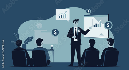 Business Presentation Showing Positive Financial Growth To Investors Meeting Concept