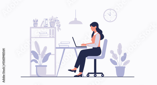 Businesswoman Working Remotely At Her Desk From Home Office With Laptop