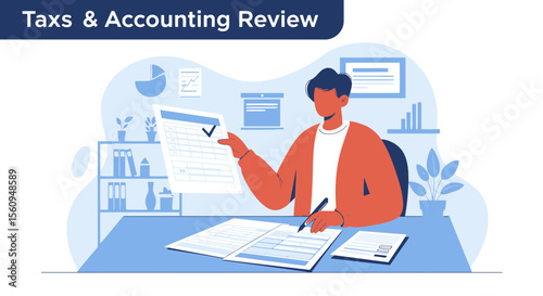 Businessman Reviewing Financial Documents For Taxes And Accounting Season