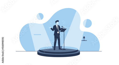 Confident Businessman Delivering A Speech On Stage, Public Speaking Concept