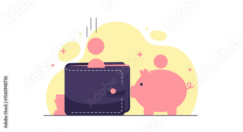 Financial Security Saving Money Concept Piggy Bank And Wallet Coin Illustration