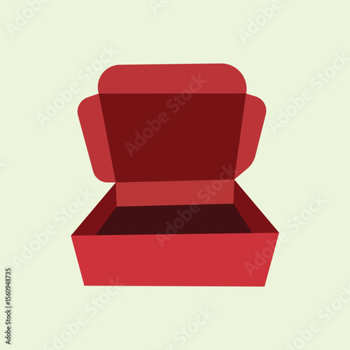 Minimalist flat illustration of red ring box with open lid, pastel green background. Suitable for wedding theme, proposal, gift or romantic graphic element in digital projects