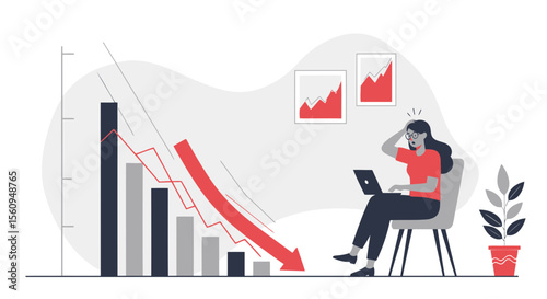 Businesswoman Reacting To Downward Trend In Financial Stock Market Report