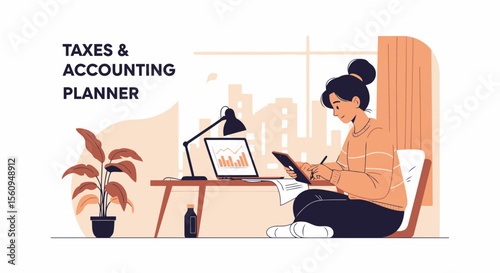 Focused Woman Working With Financial Data And Tax Preparation At Home