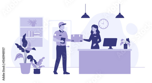 Contactless Parcel Delivery Service with Courier and Receiver Exchanging Package