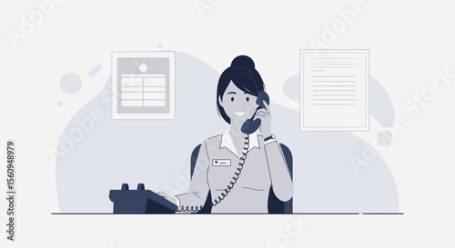 Friendly Receptionist Answering Phone Call In Office With Professional Demeanor