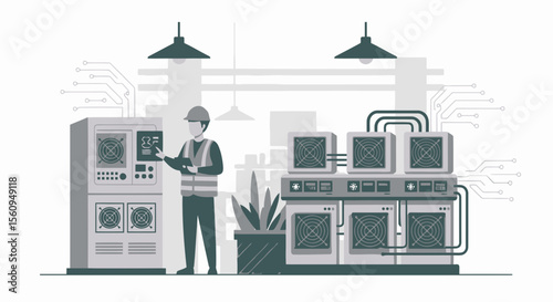 Infrastructure Management System Engineer Working on Cooling Server Cryptocurrency Mining Farm