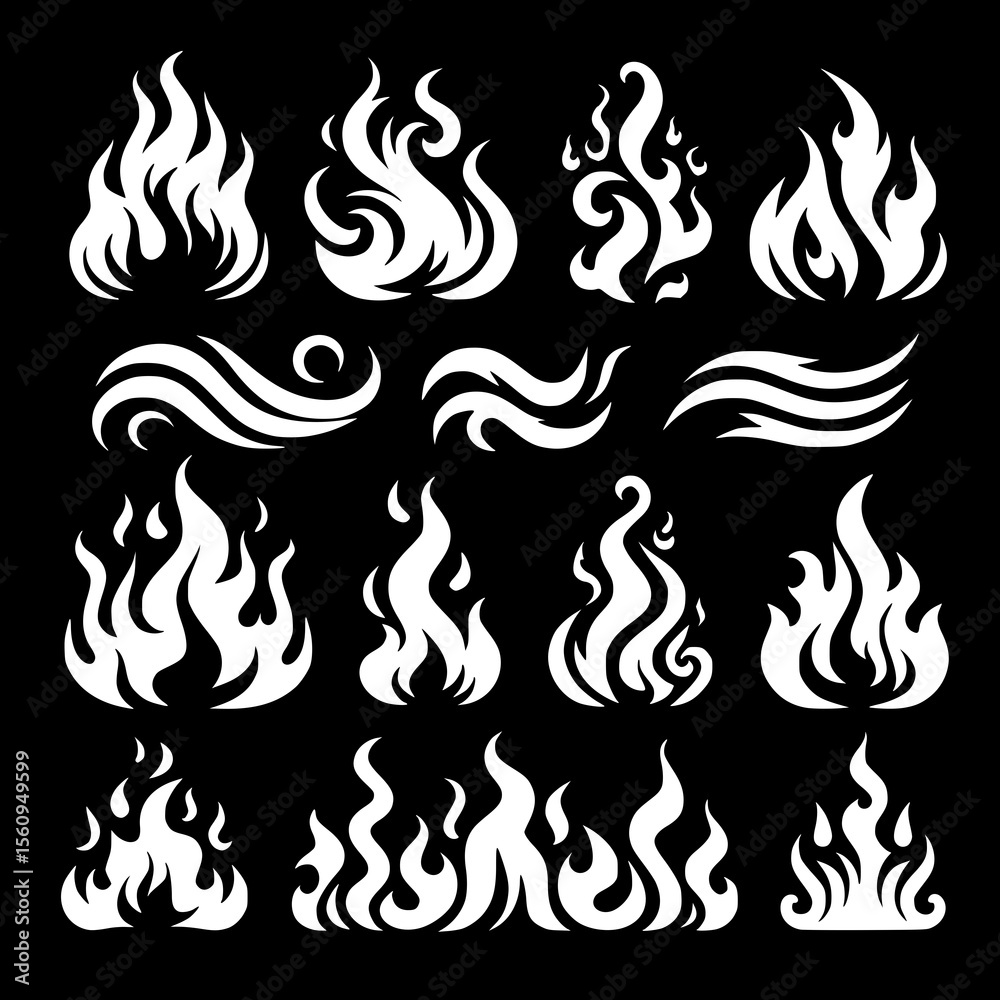 Obraz premium Flame silhouettes collection. Transparent PNG version.