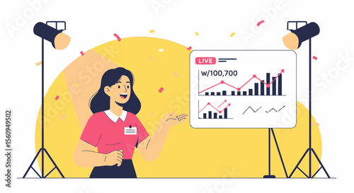 Live Business Presentation With Financial Charts And Positive Results Analysis