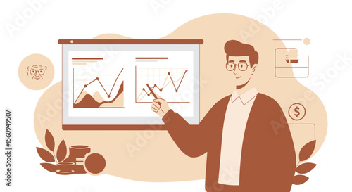 Man Presenting Company Growth Chart In a Meeting, Analyzing Financial Reports