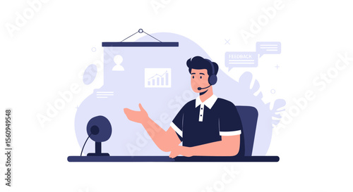 Dedicated Professional Delivering Business Insights On Virtual Presentation