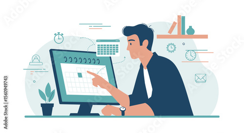Man Planning Schedule Online On Computer For Important Events Or Appointments