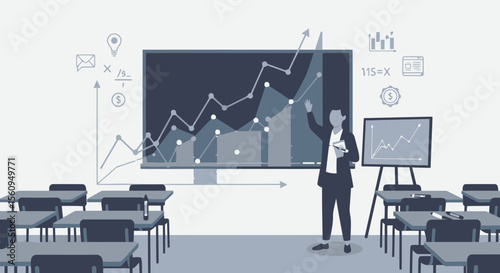 Economics Professor Explaining Business Investment Strategy With Data In University Classroom