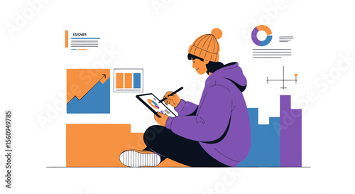 Digital Artist Working With Charts And Analyzing Data On Tablet Device