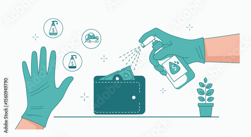 Ensuring Safety Disinfecting Currency To Prevent Virus Transmission Concept