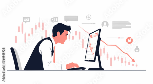 Facing Challenges Businessman Analyzing Stock Market Crash Financial Downturn
