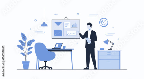 Professional Presentation With Chart Illustration In Clean Minimalist Office