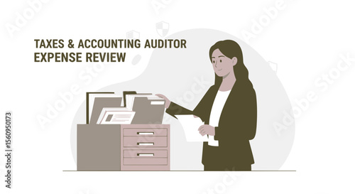 Female Accountant Verifying Financial Records In A Contemporary Office Scene