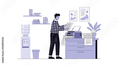 Office Worker Using Photocopier Machine For Printing Documents In The Workplace