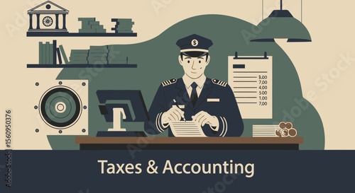 Officer Managing Financials And Taxation At His Office Desk Professionally