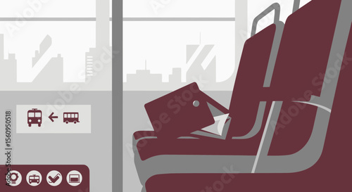 Forgotten Belongings On A Bus Seat During City Commute Transportation Illustration
