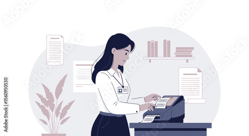 Female Employee Using Desktop Calculator For Business Finance Tasks At Office