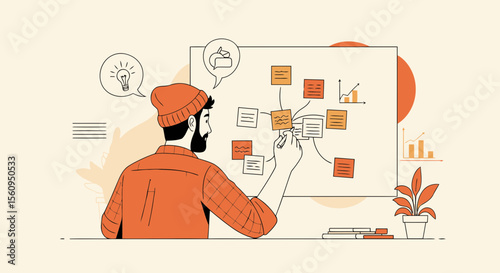 Person Analyzing Information And Ideas With Sticky Notes On White Board