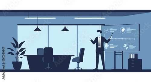 Presentation In Boardroom Shows Business Growth And Financial Data Analysis