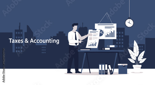 Accounting And Financial Advisor Analyzing Data In An Office Setting At Night
