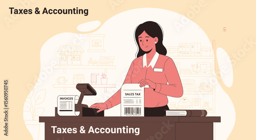 Professional Accountant Handling Sales Tax At A Point Of Sale System In A Store