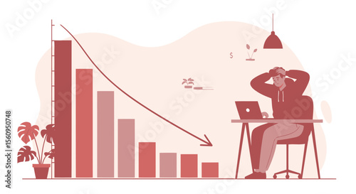 Financial Crisis And Bankruptcy Concept With Falling Chart And Anxious Man