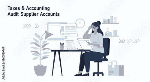 Professional Accountant Reviewing Financial Statements At Office Workplace Setting