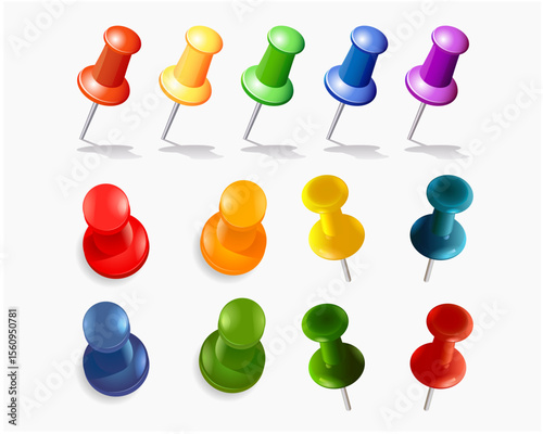 Set of Colorful Pushpins and Thumbtacks