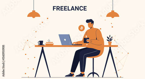 Freelancer Managing Bitcoin Cryptocurrency On Laptop From Home Office Startup