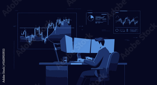 Professional Investor Managing Financial Assets with Stock Market Data Analysis