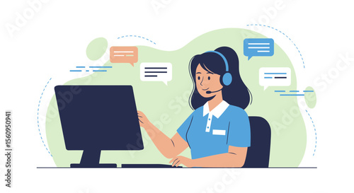 Friendly Customer Service Representative Assisting Clients Online With Headset