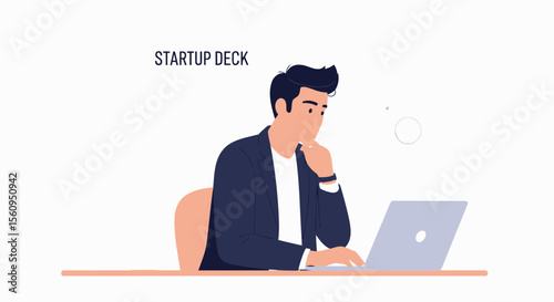 Young Entrepreneur Working On Laptop Preparing A Successful Startup Deck