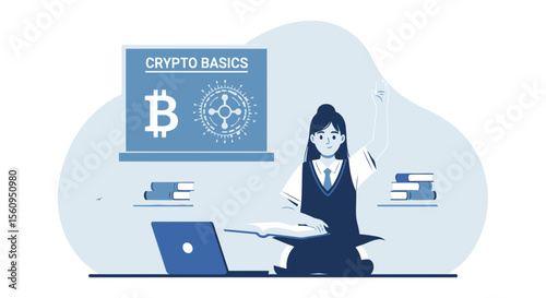 Girl Learning About Crypto Basics And Blockchain Technologies Online