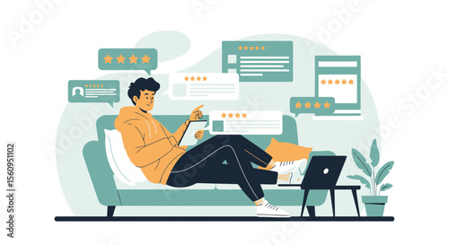 Leisurely User Experience Reviewing Positive Feedback On A Tablet At Home