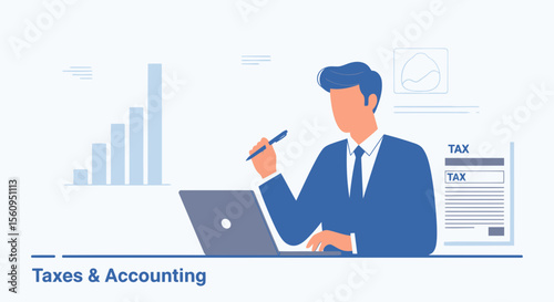 Man Analyzing Financial Data And Calculating Tax With Laptop For Business Success