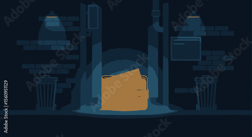 Lost Wallet In Dark Alley Illustrating Financial Hardship Or Economic Downturn Concept