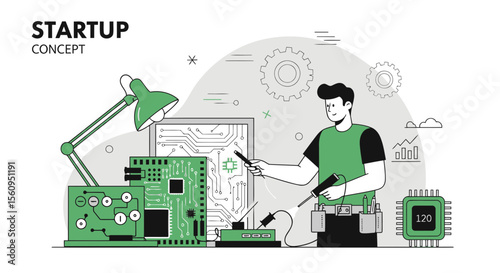 Innovative Startup Concept Depicting Electronics Development and Circuit Board Design