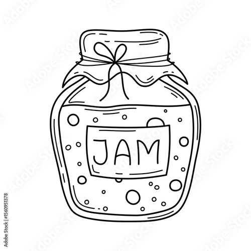 Jar of jam outline illustration. Hand drawn doodle style vector design element isolated on white background.