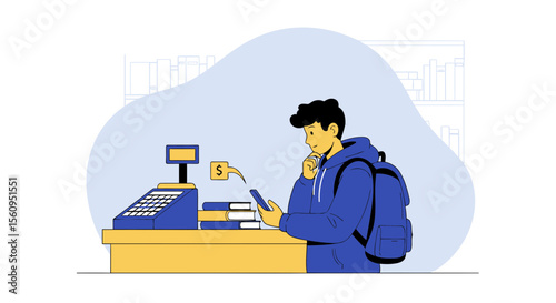 Student Pays For His Books At The University Using Mobile Banking Application