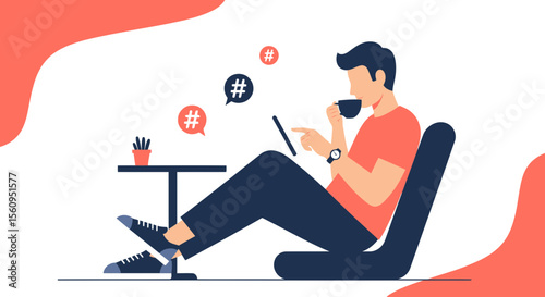 Man Using Tablet While Drinking Coffee In A Relaxed Environment